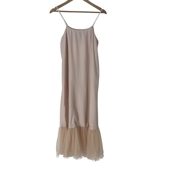 April Cornell Dresses & Skirts - April Cornell Blush Pink Tulle Ruffle Hem Midi Slip Dress S Balletcore Feminine